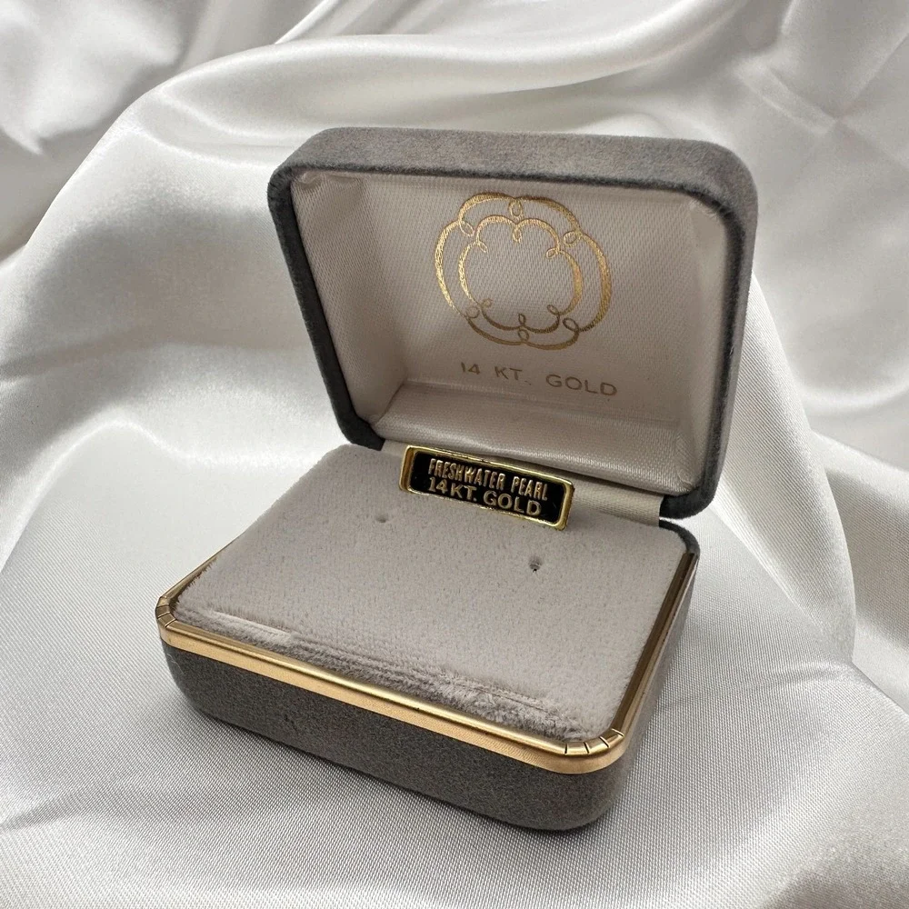 Vintage 90s Gray Velvet Box Gold Trim Hinged‎ Presentation Display Case Jewelry